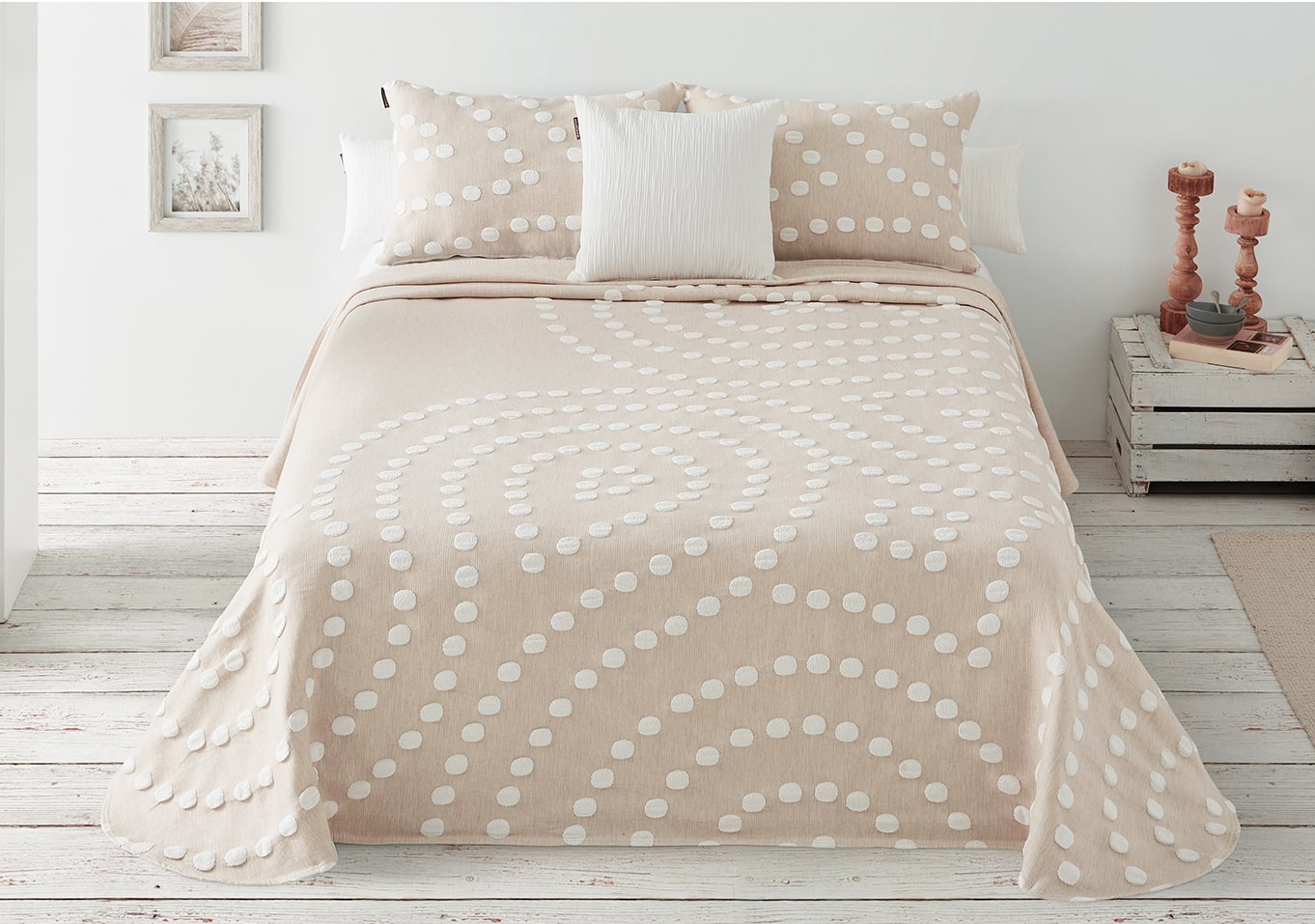 Couvre-lit réversible Polka beige