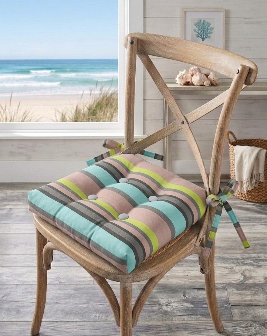 Coussin de chaise Valencia aqua rayé